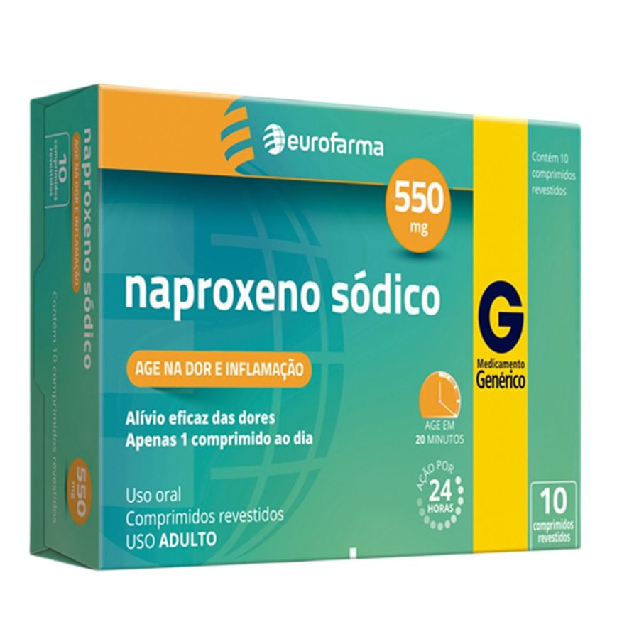 Naproxeno Sódico 550mg Eurofarma 10 Comprimidos